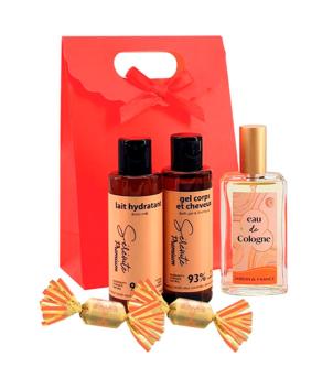 Coffret cadeau Noel : Eau de Cologne 30ml Lait corporel 60ml Shampoing douche 60ml + 2 papillotes